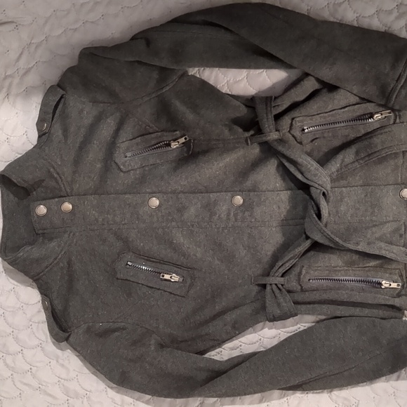Zip Up (Under Buttons) Dressy Grey Jacket - Picture 1 of 4